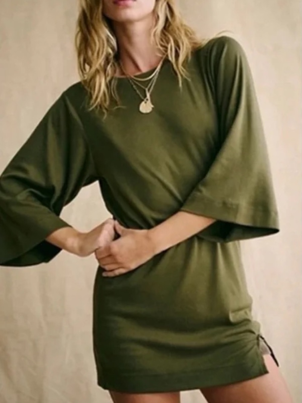 NWOT Free People Free EST Good Feels Tee Mini Dress- Army